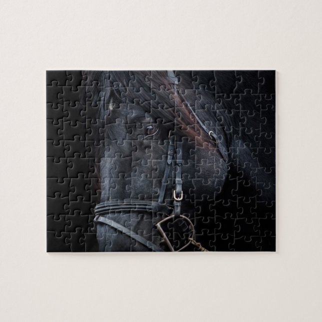 Bridled Black Stallion Face Jigsaw Puzzle (Horizontal)