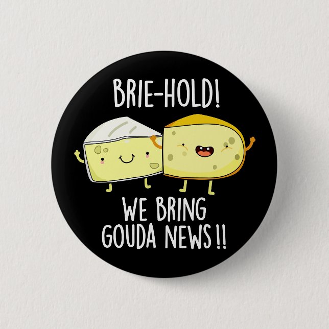 Brie-hold We Bring Gouda News Cheese Pun Dark BG Button (Front)