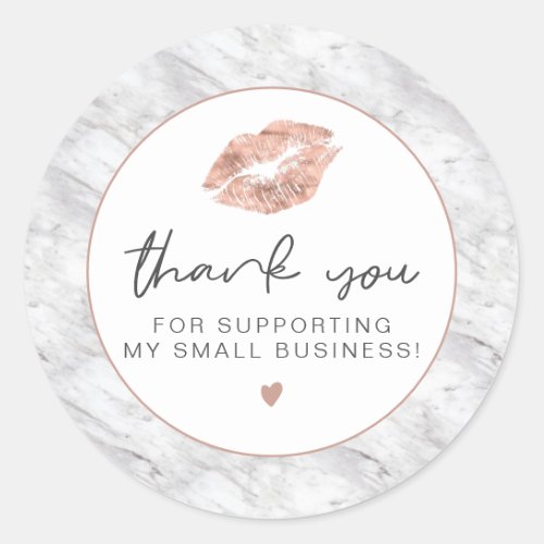 BRIE Rose Gold Lips and Marble Business Thank You Classic Round Sticker