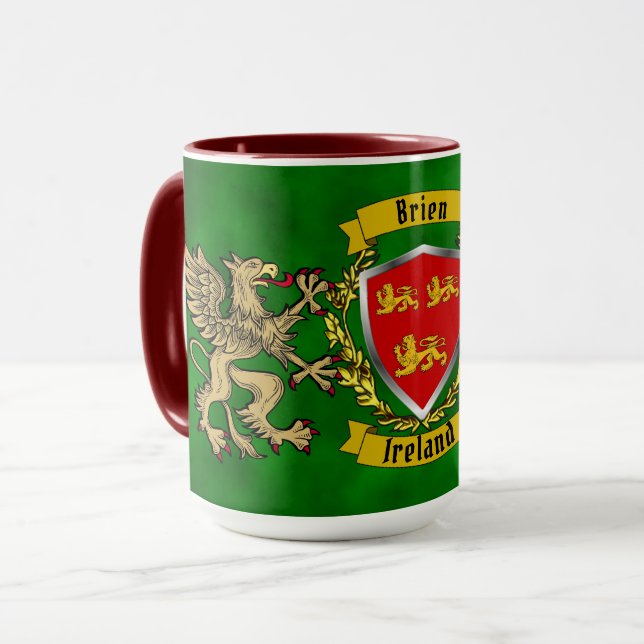 Brien/Bryan Irish Shield & Griffins Personalized   Mug (Front Left)