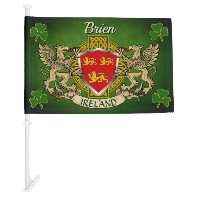 Brien Irish Shield & Celtic Cross Personalized Car Flag (Front)