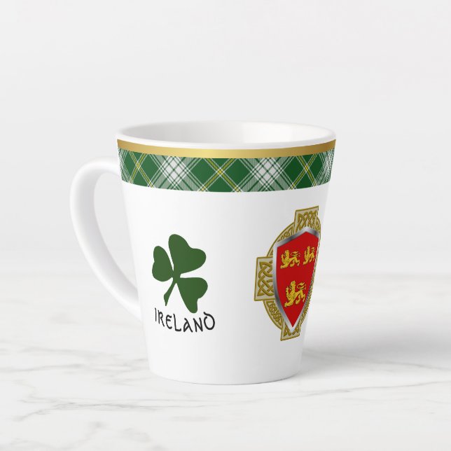 Brien Irish Shield & Tartan Personalized Latte Mug (Left Angle)