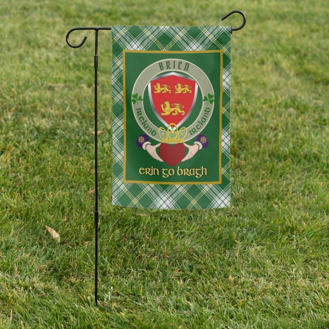 Brien Irish Shield w/Claddagh Personalized  Garden Flag (In SItu)