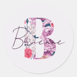 Brienne Baby Name Flower Script Vintage Floral B Classic Round Sticker