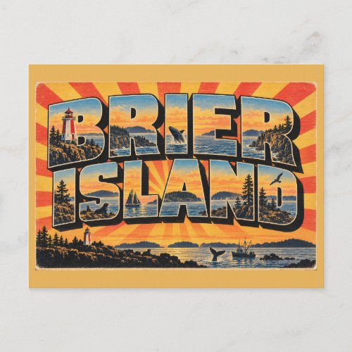 Brier Island NS Lighthouse Whale Watching Art Postcard