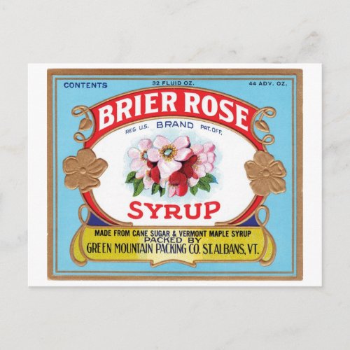Brier Rose Vintage Syrup Label Postcard