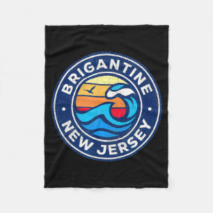 Brigantine New Jersey Nj Vintage Nautical Waves De Fleece Blanket