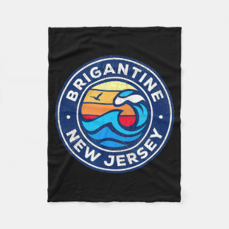 Brigantine New Jersey Nj Vintage Nautical Waves De Fleece Blanket