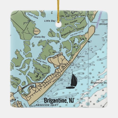 Brigantine NJ Nautical Chart Ceramic Ornament