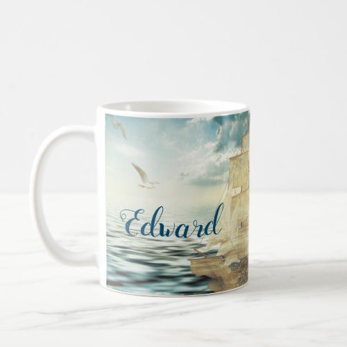 Brigantine Sailboat  Seagulls Coffee Mug