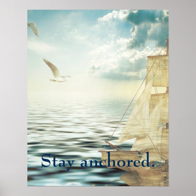 Brigantine Sailboat & Seagulls Poster (Front)