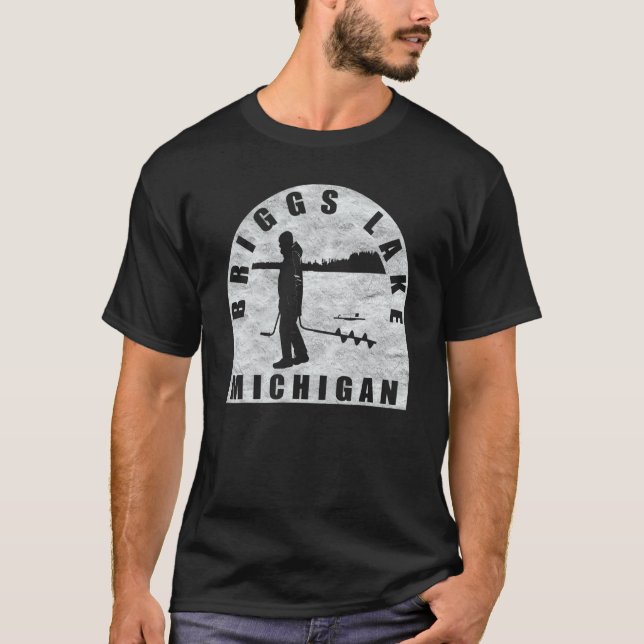 Briggs Lake Ice Fishing Michigan T-Shirt (Front)