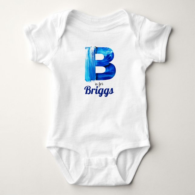 Briggs Name Reveal Letter B Boy Blue Paint Newborn Baby Bodysuit (Front)