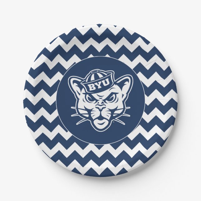 Brigham Young Cougar | Chevron Pattern Paper Plates (Front)
