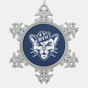 Brigham Young Cougar Snowflake Pewter Christmas Ornament
