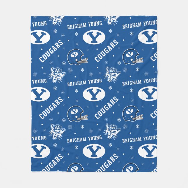 Brigham Young University Holiday Pattern Fleece Blanket (Front)