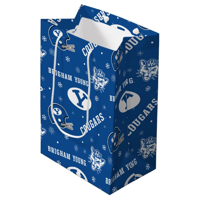 Brigham Young University Holiday Pattern Medium Gift Bag (Front Angled)