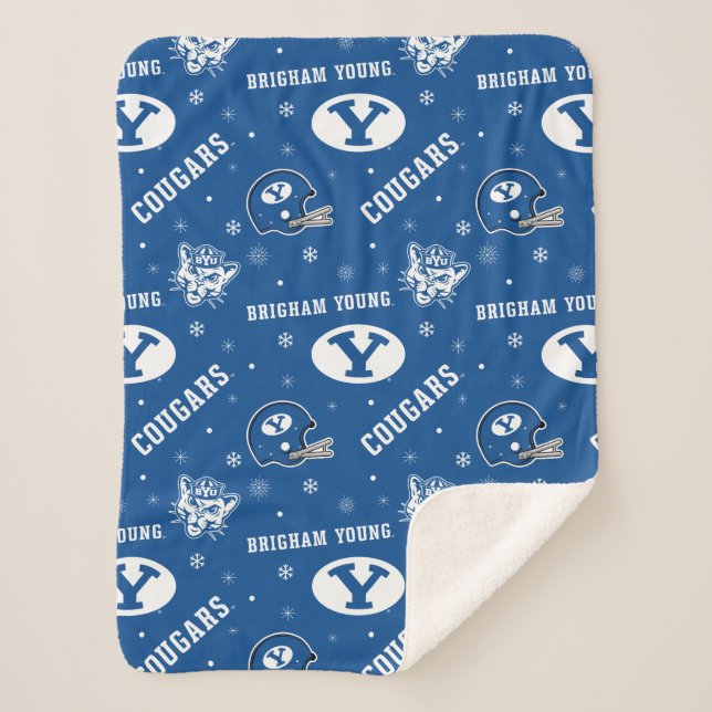 Brigham Young University Holiday Pattern Sherpa Blanket (Front)