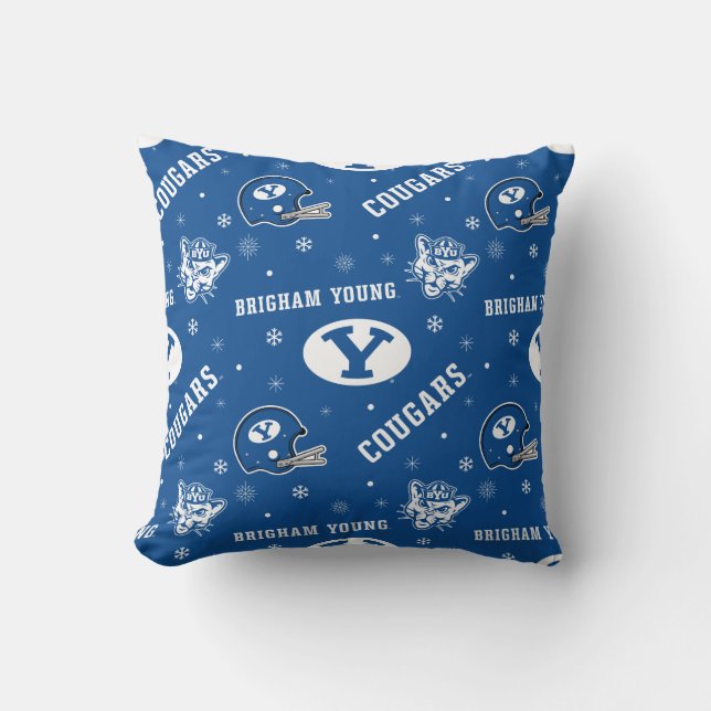 Brigham Young University Holiday Pattern Throw Pillow (Front)