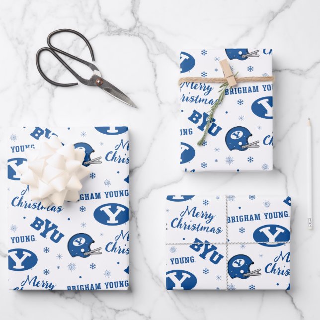 Brigham Young University Holiday Pattern Wrapping Paper Sheets (Front)