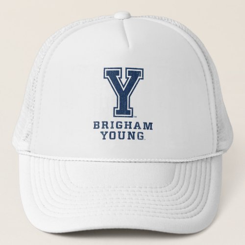 Brigham Young Y  Distressed Trucker Hat