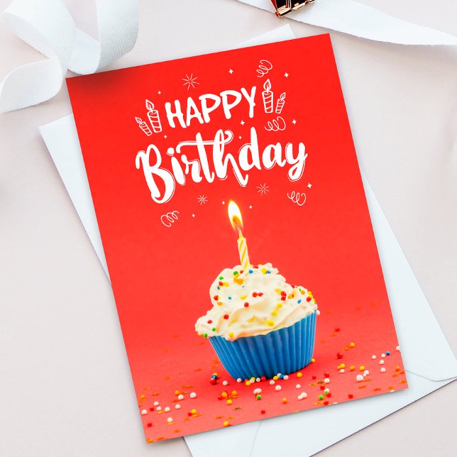 Bright Сupcake Red Happy Birthday Greeting Card (Creator Uploaded)