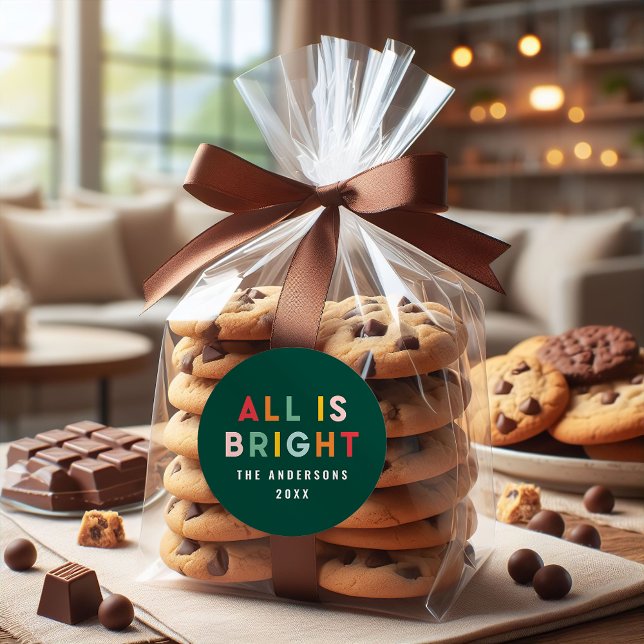 Bright 1 photo green fun modern Christmas family  Classic Round Sticker (Creator Uploaded)