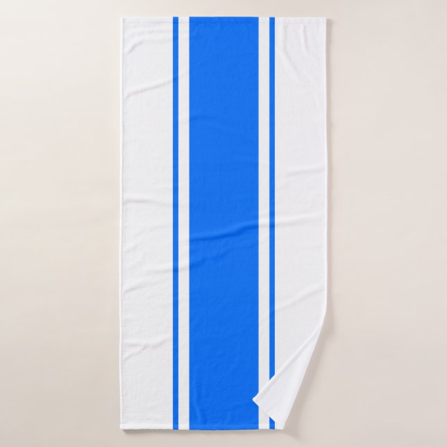 Bright 70s Nautical Blue Racing Stripes On White Bath Towel (Bath Towel)