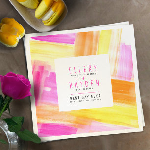 Bright abstract art pink yellow peach wedding napkins