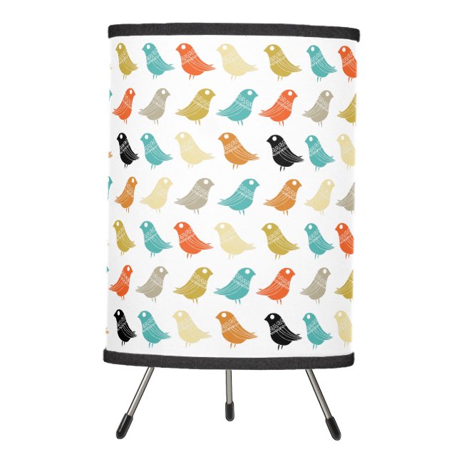 Bright Abstract Bird Pattern Mid-century Tripod Lamp (Front)