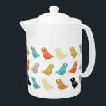 Bright Abstract Birds Mid Century Modern Pattern Teapot<br><div class="desc">This fabulous mid century modern teapot features rows of bright birds in the colors of turquoise,  orange,  cream,  green,  tan,  and black. This will make a colorful addition to your kitchen decor!</div>