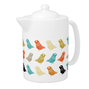 Bright Abstract Birds Mid Century Modern Pattern Teapot