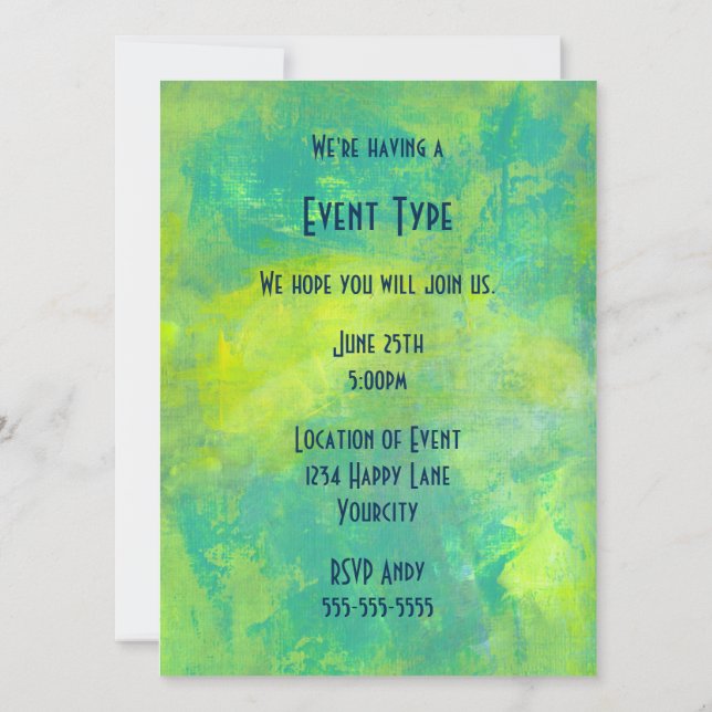 Bright Abstract Design In Green and Yellow Party Invitation (Back)