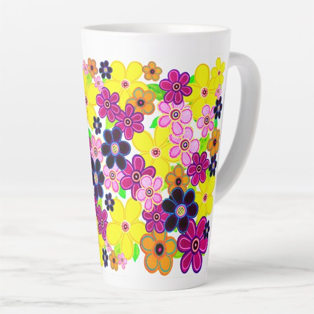 Bright Abstract Flower Art Latte Mug (Right Angle)
