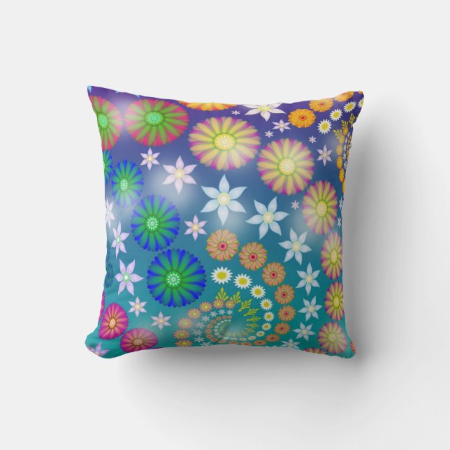 Bright Abstract Fractal Flowers Throw Pillow (Front)