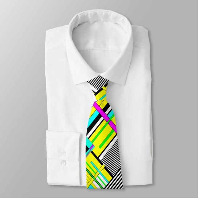 Bright abstract geometric neon pattern  neck tie (Tied)