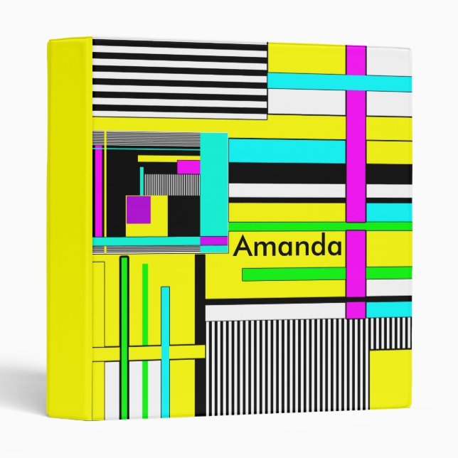 Bright abstract geometric neon pattern throw pillo 3 ring binder (Front/Spine)