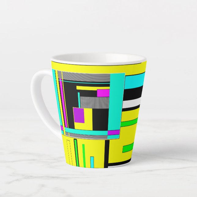 Bright abstract geometric neon pattern throw pillo latte mug (Left Angle)