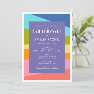 Bright Abstract Geometric Rainbow Bat Mitzvah Invitation