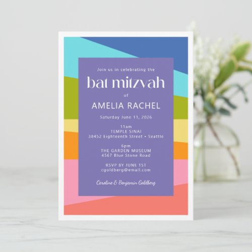 Bright Abstract Geometric Rainbow Bat Mitzvah  Invitation