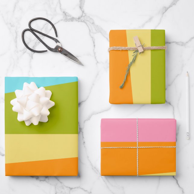Bright Abstract Geometric Shapes | Rainbow  Wrapping Paper Sheets (Front)