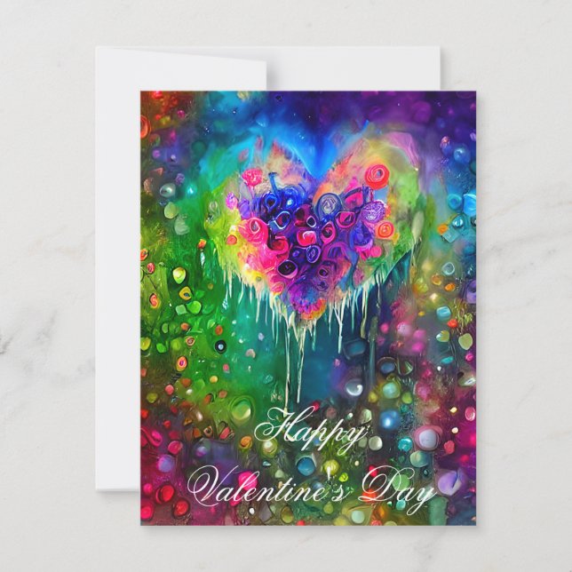 Bright abstract heart and bubbles kids valentine holiday card (Front)