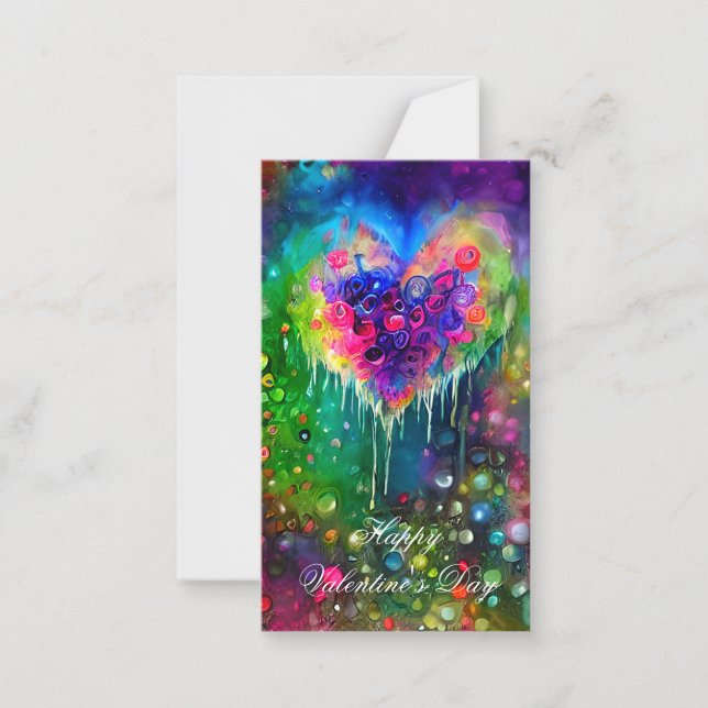 Bright abstract heart and bubbles kids valentine  note card (Front)