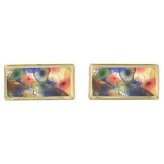 Bright Abstract Jelly Fish Gold Finish Cufflinks