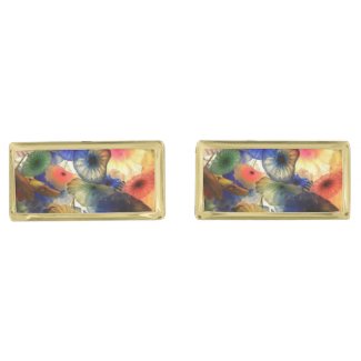 Bright Abstract Jelly Fish Gold Finish Cufflinks