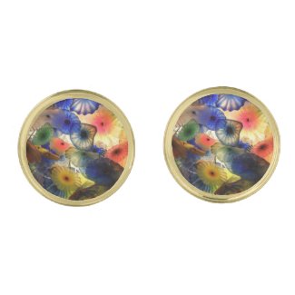 Bright Abstract Jelly Fish Gold Finish Cufflinks