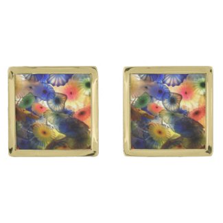 Bright Abstract Jelly Fish Gold Finish Cufflinks