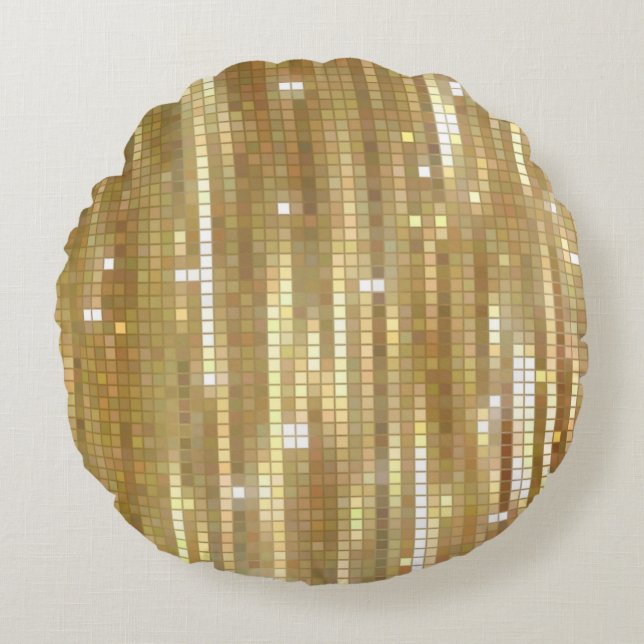 Bright abstract mosaic golden background with glos round pillow (Front)