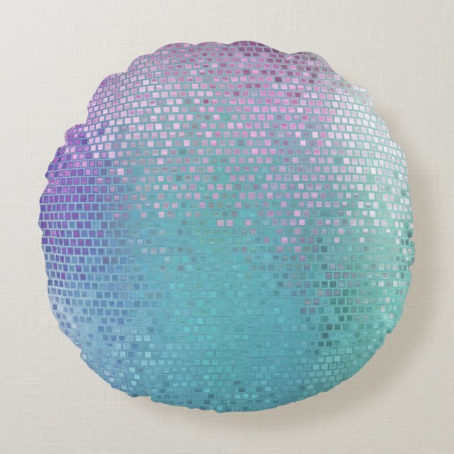 Bright Abstract Mosaic Multicolored Gloss Round Pillow (Front)