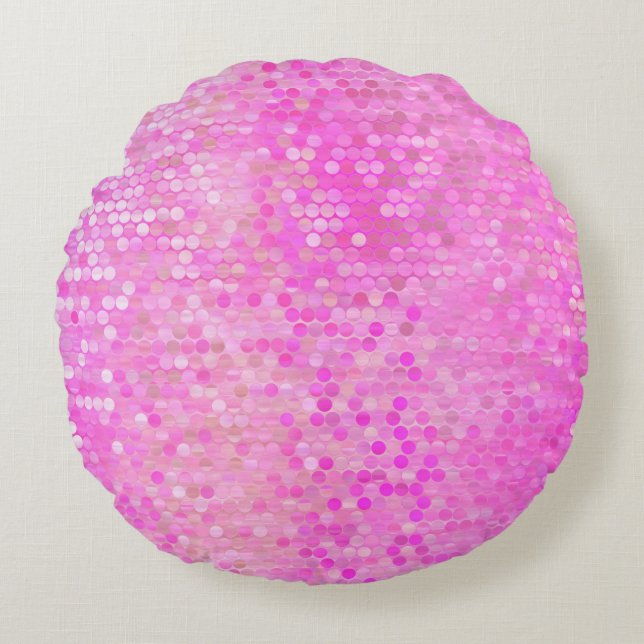 Bright abstract mosaic pink with gloss round pillow (Front)